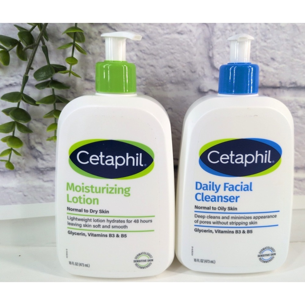 NEW LOT 2🌿Cetaphil Moisturizing Lotion Daily Facial Cleanser 16oz Each Big Size